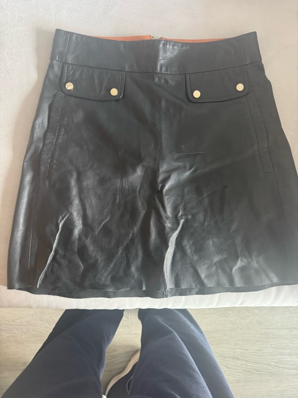 Classic Black Faux Leather Mini Skirt with Gold Hardware